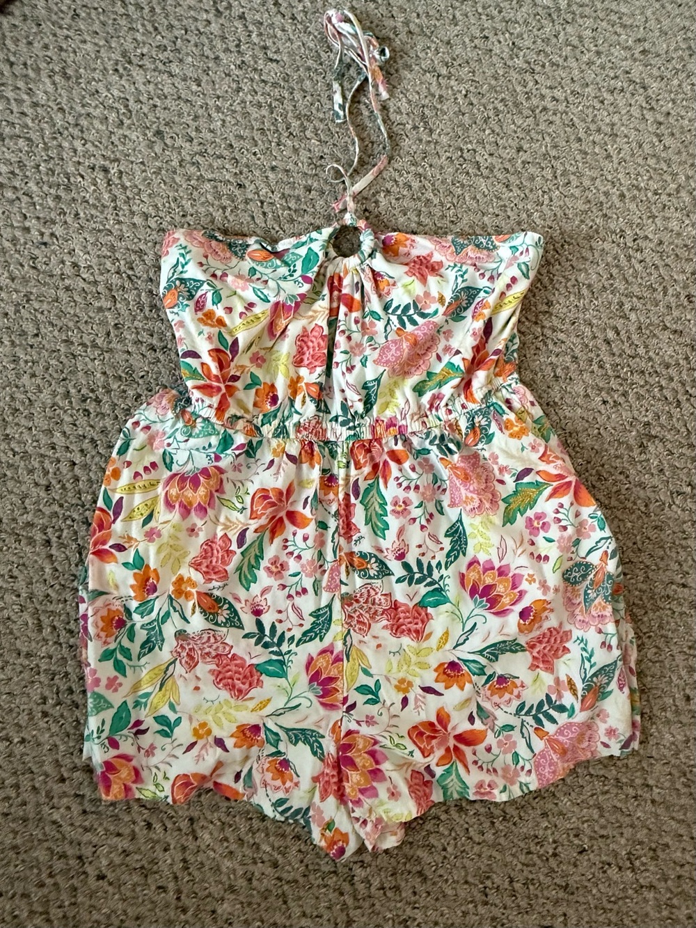 Old Navy White Floral Halter Romper with Pastel Blooms